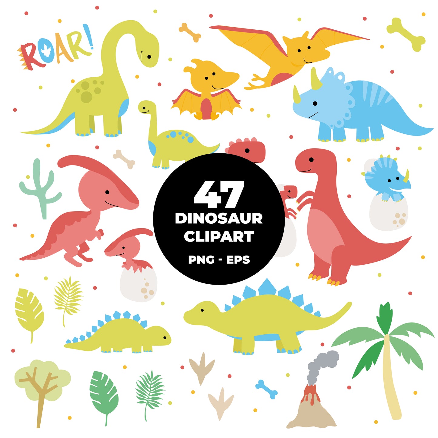 COD793 - Dinosaur clipart, kids dinosaur clipart, t-rex clipart, dino clipart, triceratops clipart files