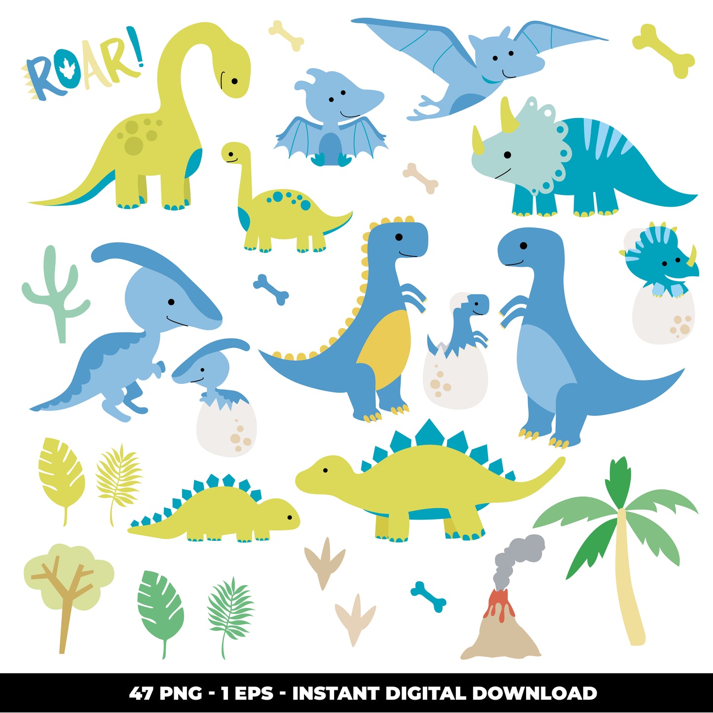 COD794 - Dinosaur clipart, kids dinosaur clipart, t-rex clipart, dino clipart, triceratops clipart files