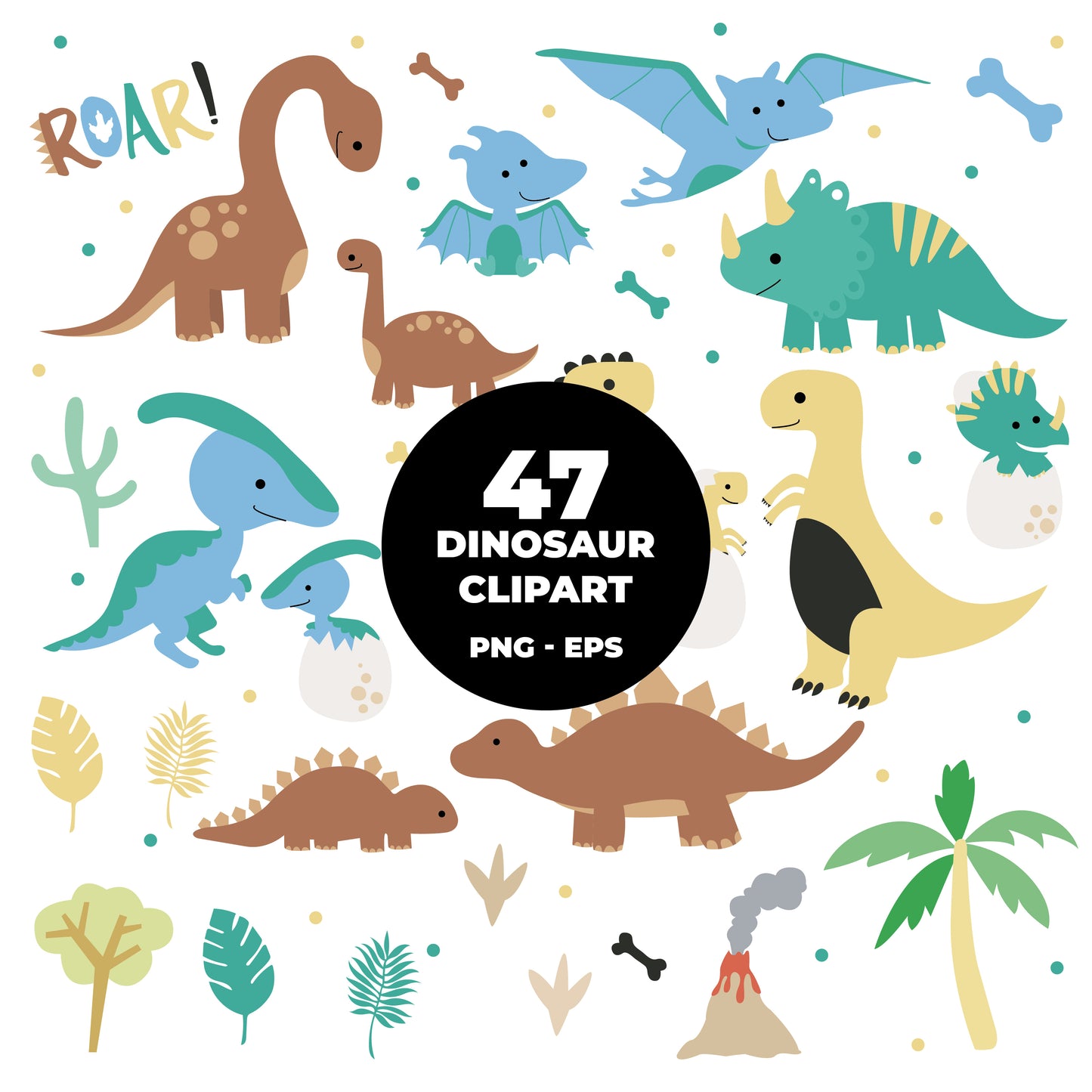 COD795 - Dinosaur clipart, kids dinosaur clipart, t-rex clipart, dino clipart, triceratops clipart files