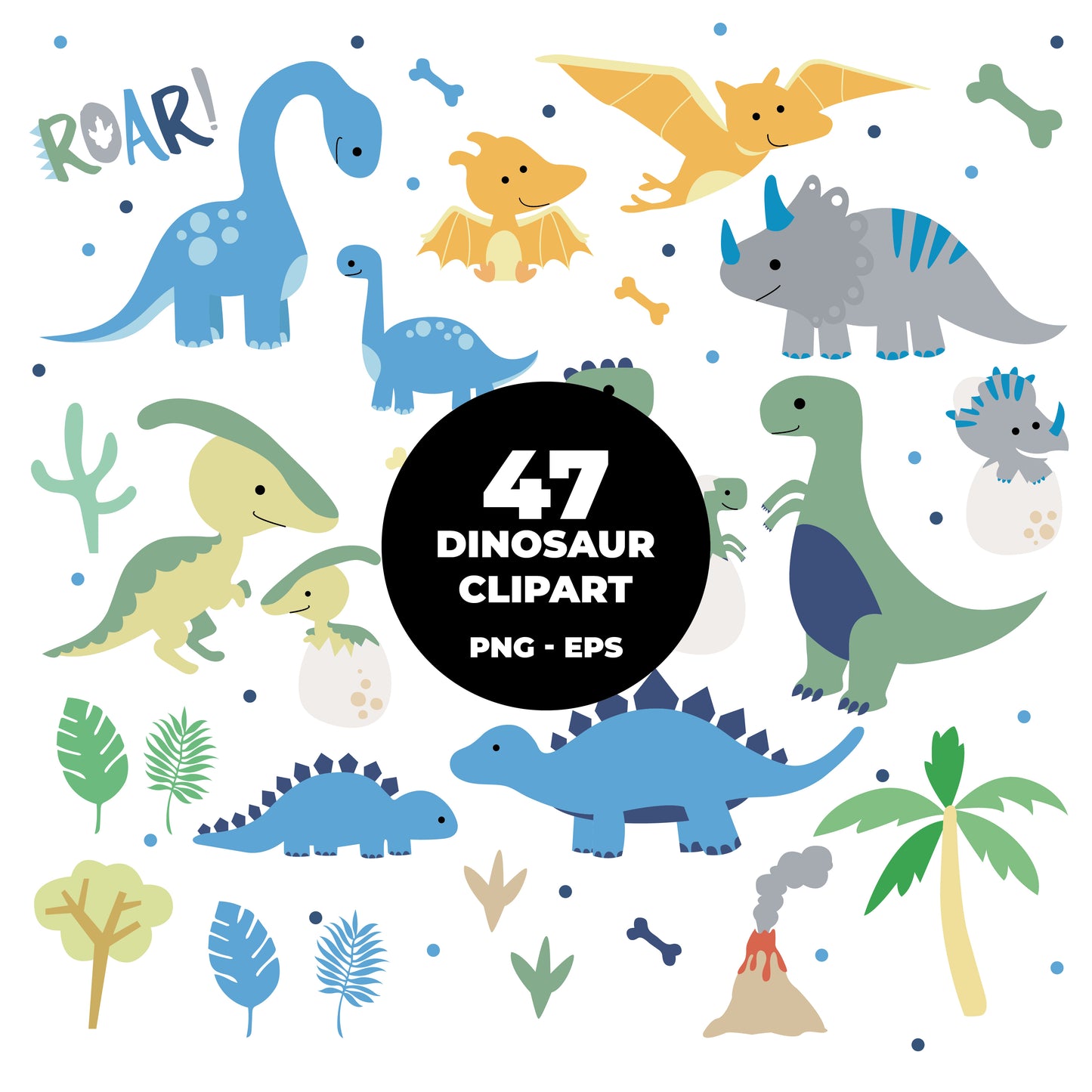 COD796 - Dinosaur clipart, kids dinosaur clipart, t-rex clipart, dino clipart, triceratops clipart files