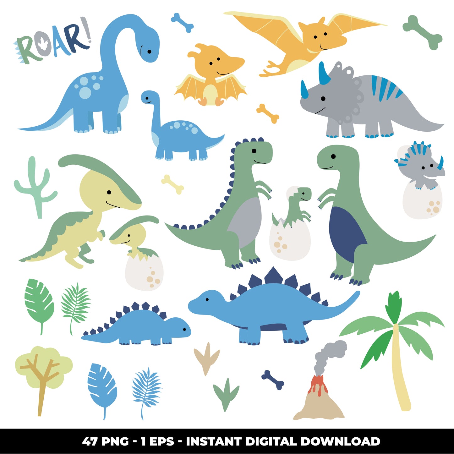 COD796 - Dinosaur clipart, kids dinosaur clipart, t-rex clipart, dino clipart, triceratops clipart files