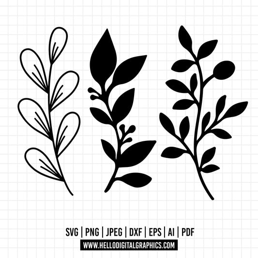COD825 - Leaves SVG Bundle, Hand Drawn Leaves SVG, Plant Svg, Paper Leaves, Leaf Templates, Wreath, Cut Files, Leaf Clipart, Cricut Silhouette SVG