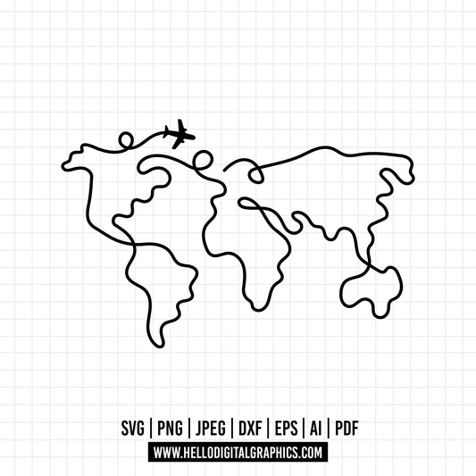 COD834- World Map svg, World Map Silhouette Svg, Map Svg, travel svg, world svg