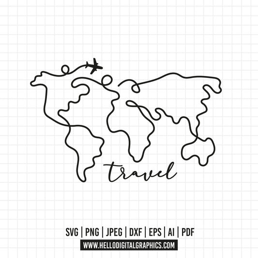 COD835- World Map svg, World Map Silhouette Svg, Map Svg, travel svg, world svg