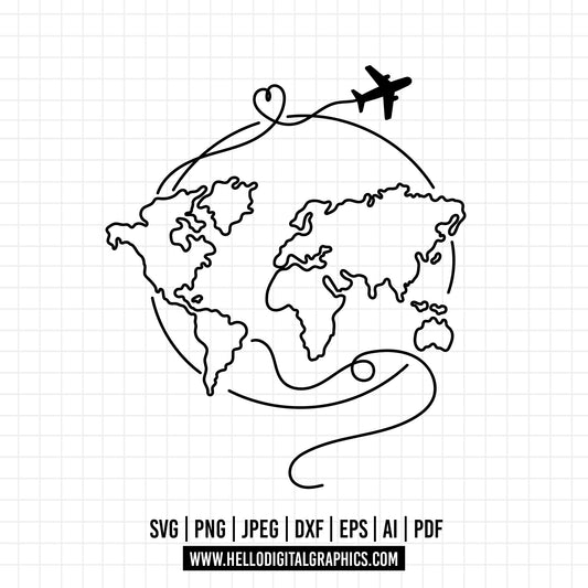 COD838- World Map svg, World Map Silhouette Svg, Map Svg, travel svg, world svg