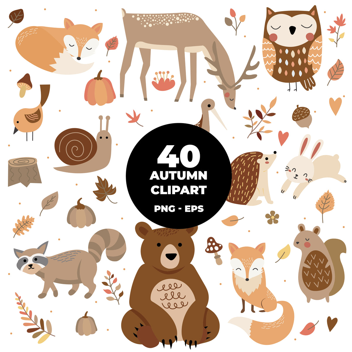 Fall Animal Transparent COD848 - Autumn animals clipart, fall clipart, Leaves clipart, Plants ...