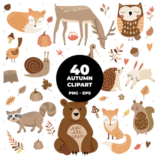 COD848 - Autumn animals clipart, fall clipart, Leaves clipart, Plants eps, Paper Leaves