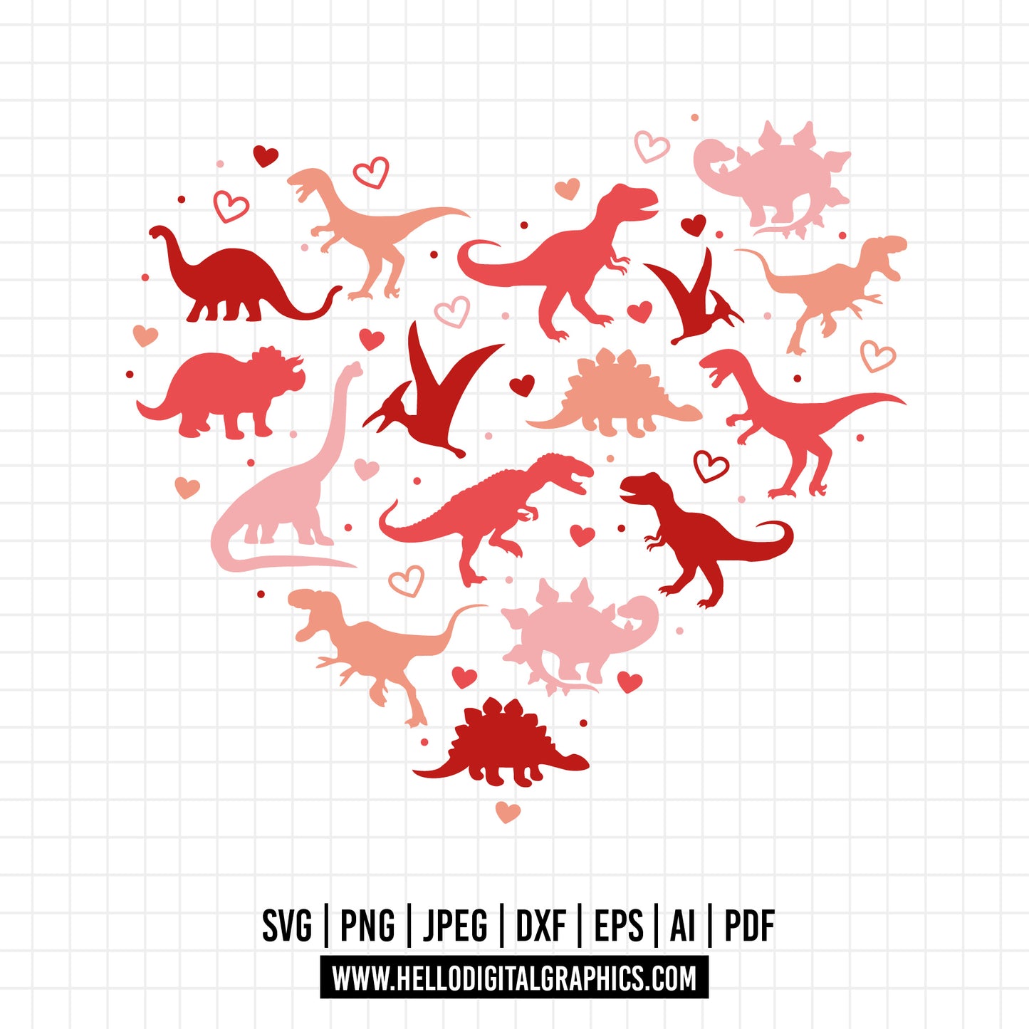 COD853- Dinosaur Heart SVG, Valentine Dinosaur SVG, Dinosaur SVG, Valentine's Day Shirts svg, Colored Dinosaur, Kid's Svg, Kid's Shirt Svg