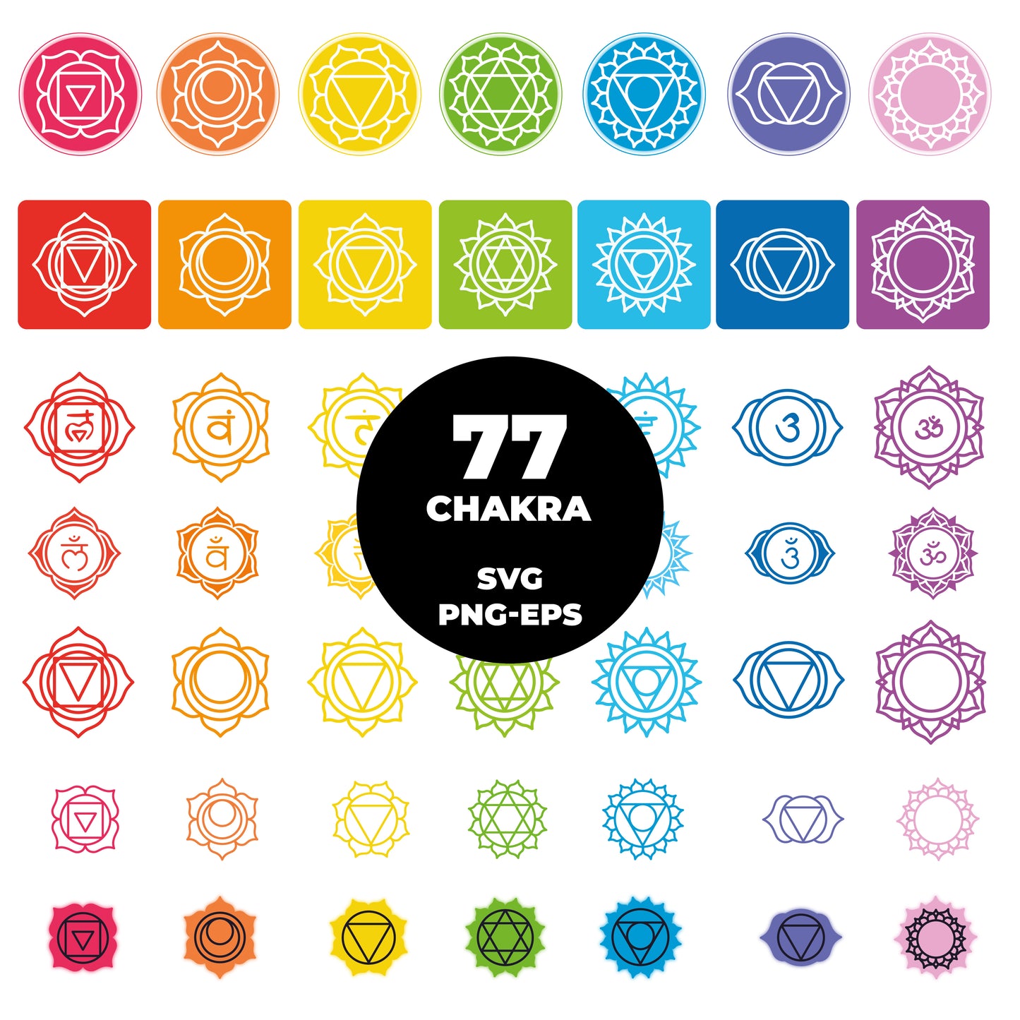 COD858 Chakras svg, Chakra svg bundle, buddism, Meditation, Kundalini, Yoga svg, Svg Silhouette Cricut Cut File Cameo Clipart Png Vector
