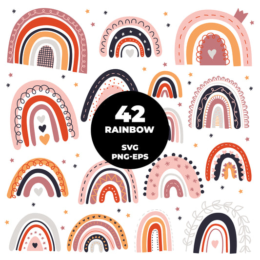 COD869 Rainbows doodle clipart, rainbow digital clip art set, rainbow vector, rainbow printable, Commercial use