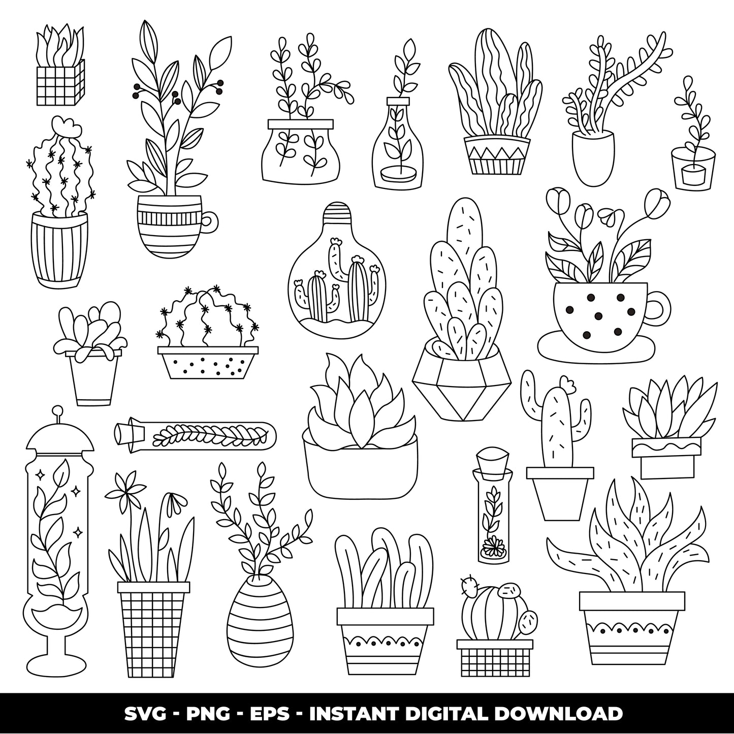 COD873  Cactus cliparts, Succulent SVG, CACTUS SVG, House Plants Clipart, Terrarium Cactus Art, Cactus Doodles Clipart, Digital Stamp