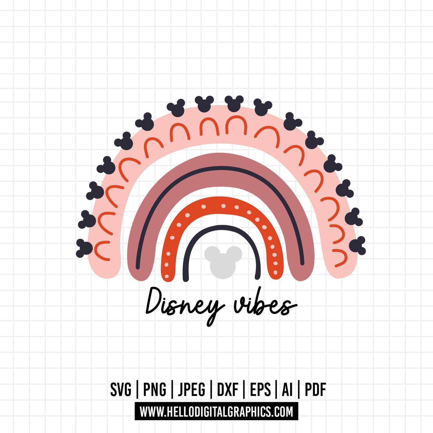 COD876 Rainbow Mouse Vibes svg, Rainbow Mouse Svg, Boho Rainbow Svg, Pastel Colors Mouse Ears Ranibow, Cute Rainbow Svg, Svg File For Cricut