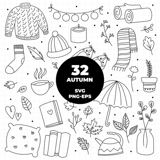 COD937 Autumn svg, fall clipart, Leaves clipart, Plants svg, fall svg, cozy doodle svg