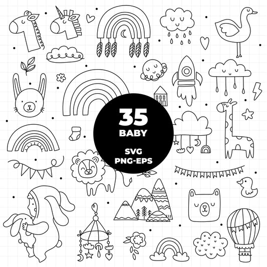 COD938 Baby svg, baby doodle svg, baby png, baby clipart, unicorn baby svg