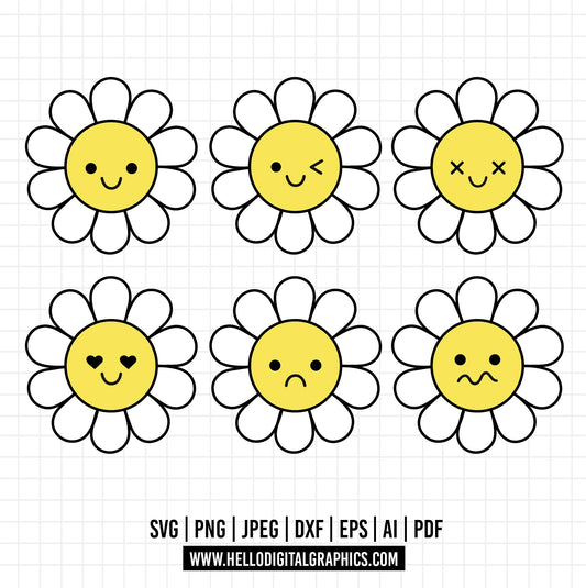 COD942 - Daisy SVG bundle, Flower Svg, Floral SVG, Spring Summer Svg, Retro Flower Shapes svg, Hippie Flower SVG, Daisy Split Monogram
