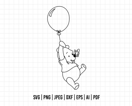 COD95-Winnie the pooh svg, winnie the pooh fly svg, outline, disney svg, Pooh face svg, bear Png