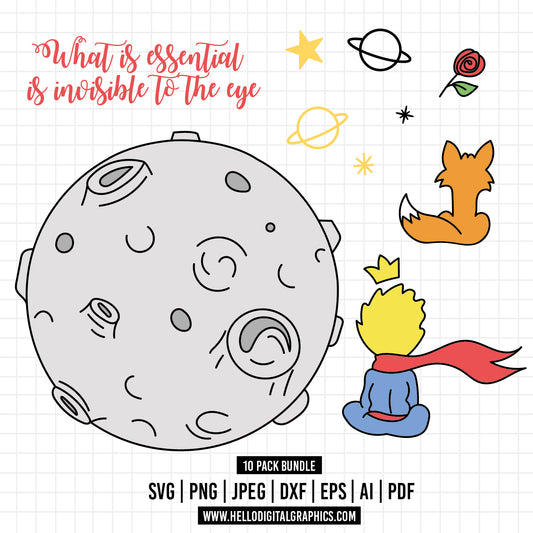 COD957- The Little Prince and the fox SVG, The Little Prince Svg, The Little Prince Clipart, Le Petit Prince Art, Cricut, Silhouette