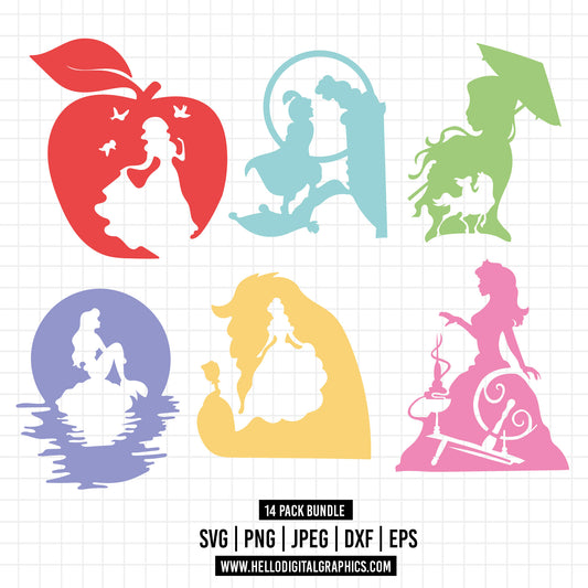 COD961- Princess silhouette svg bundle, Snow White SVG, Princess SVG, princess svg Files for Cricut Silhouette/Tumbler svg