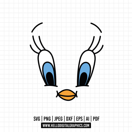 COD974 - Tweety Face Vector Illustration, Looney Tunes, tweety Back Off! Cut Files, Cartoon Bundle