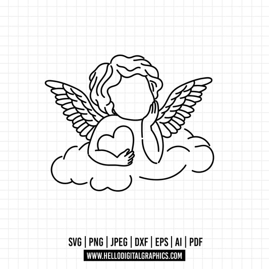COD981- cherub angel svg, a little angel clipart, cute angel png, angel on clouds dxf logo, vector eps cut files for cricut and silhouette use