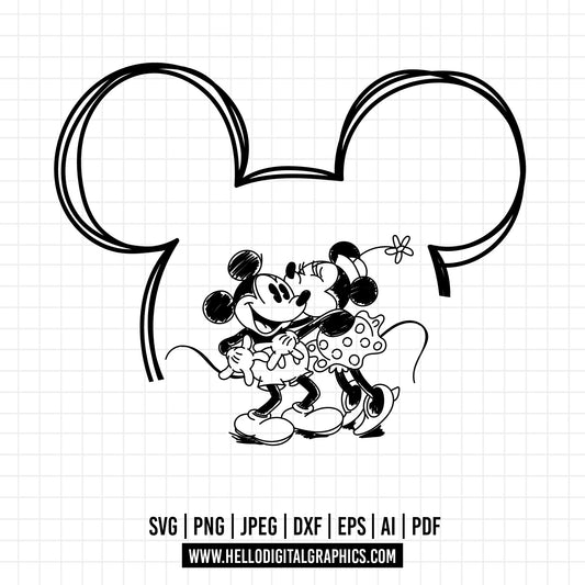 COD985- Mickey and minnie sketch svg, Mickey Svg, Disney svg, Magical svg, Mickey face svg