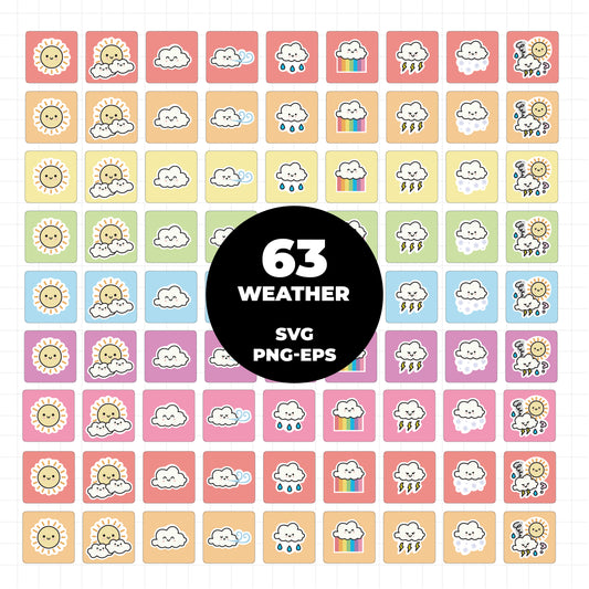 COD996 Weather sag, rainbow clipart, sun clipart, cloud clipart, rain clipart, weather graphics, weather icons, storm clipart, Instant Download